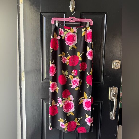 VTG La Belle Fashion Floral Roses Sheer Midi Skirt Size S/M - Picture 5 of 12